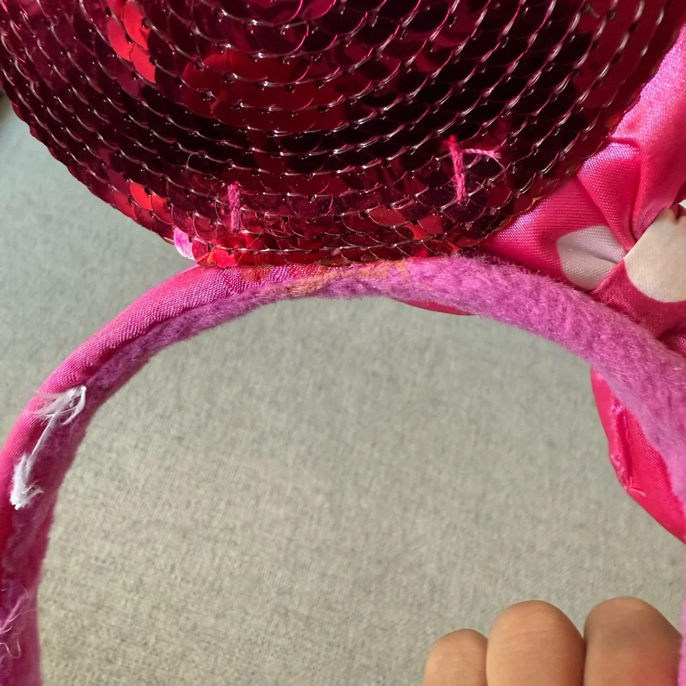 Minnie Mouse Hot Pink Sequin Ears with Polka Dot Bow Headband, Adult OS